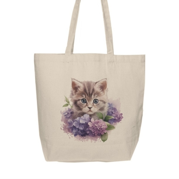 Floral Cat Custom Canvas Tote Bag - Picture 2 of 4